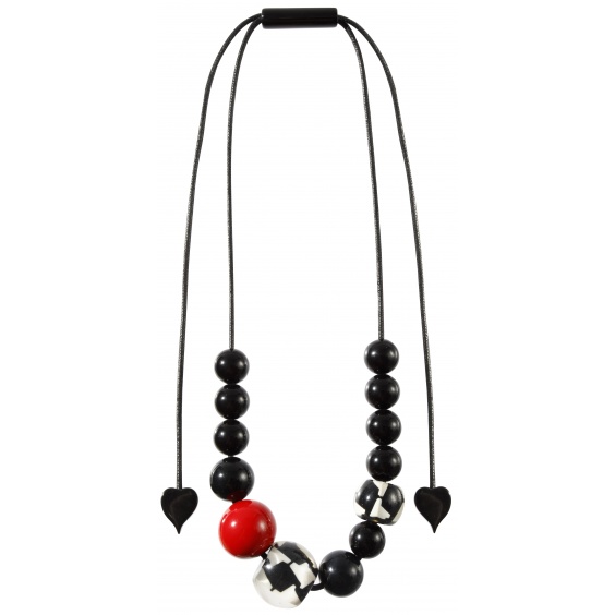 necklace, adjustable length, black/red