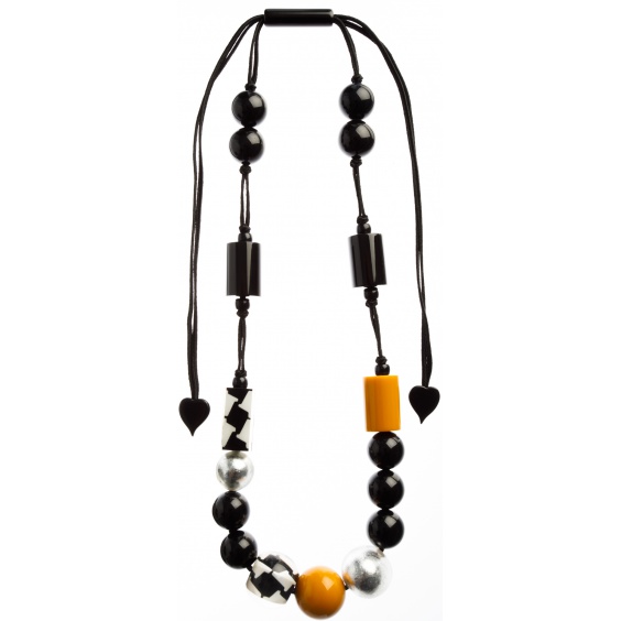 necklace, adjustable length, black/orange