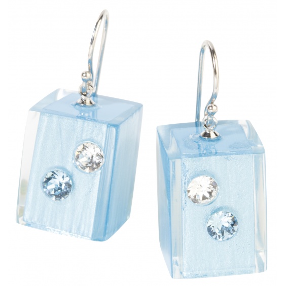 earrings, blue/crystal