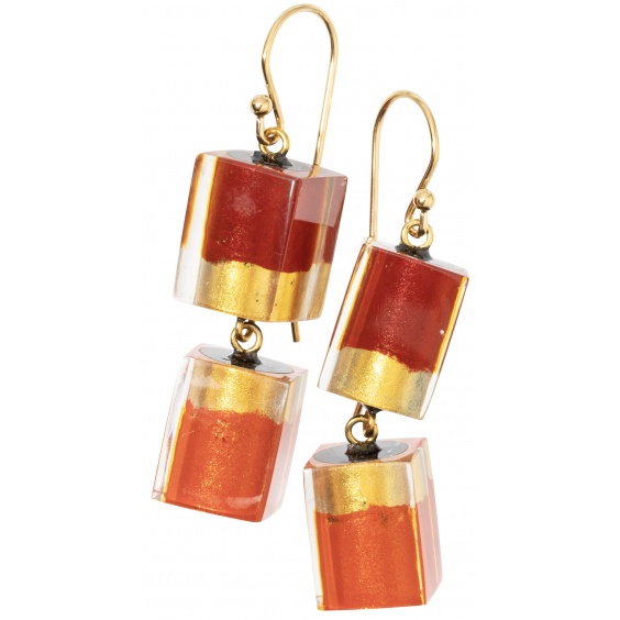 Ohrringe, rot/orange/gold