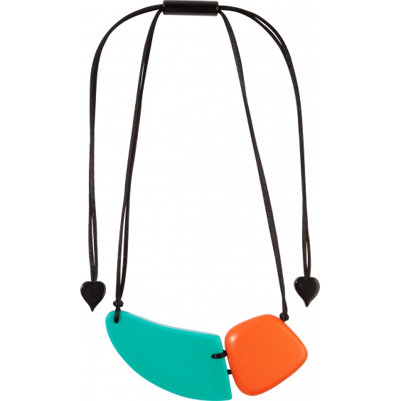 necklace, adjustable length, turquoise/orange