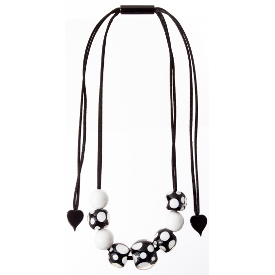 necklace, adjustable length, black/white
