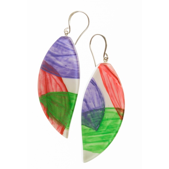 earrings, green/red/purple
