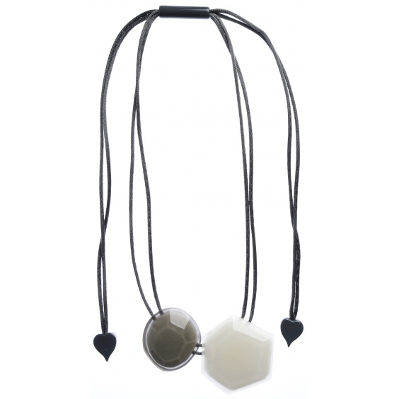 necklace, adjustable length, white/gray