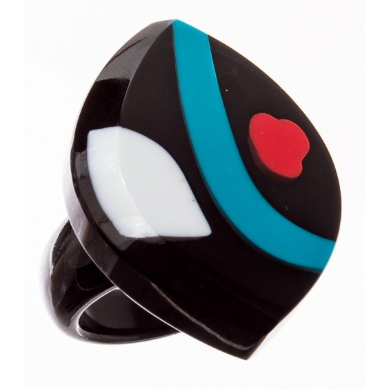 ring, black/turquoise/red