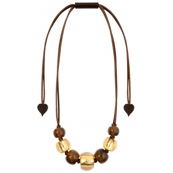 necklace, adjustable length, gold/brown