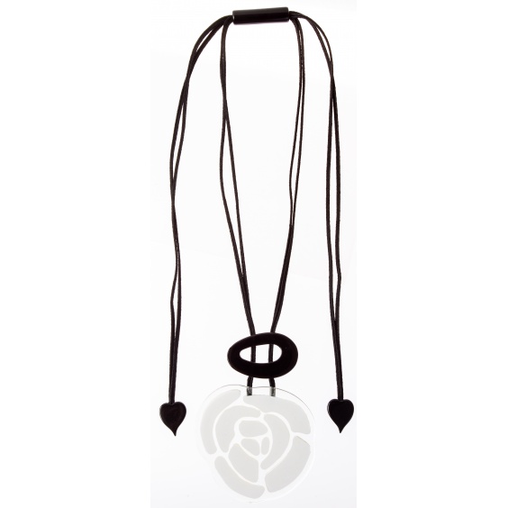 necklace, adjustable length, white/black