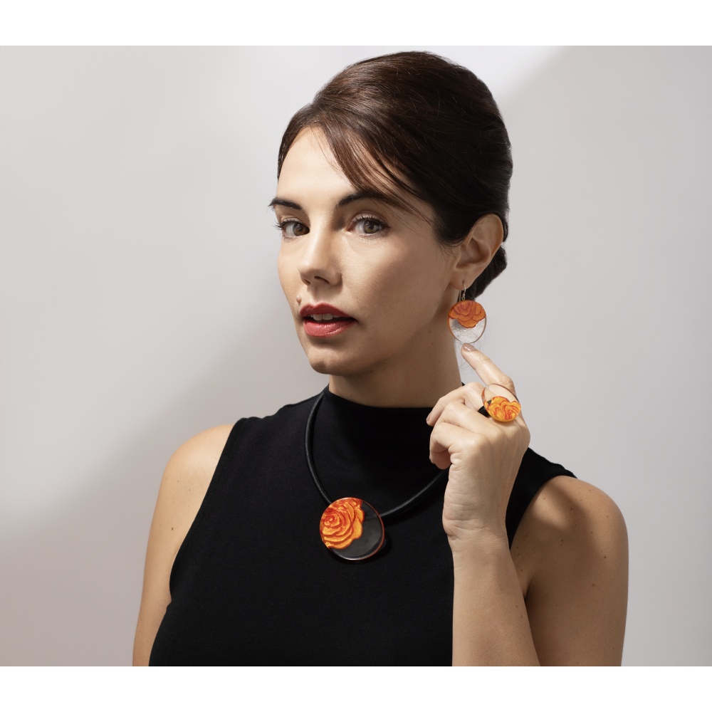 Rosette by Zsiska, necklace, orange