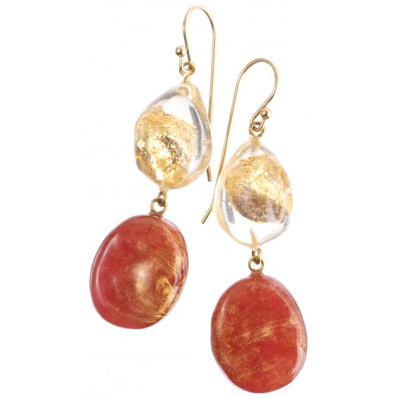 Ohrringe, gold/rot